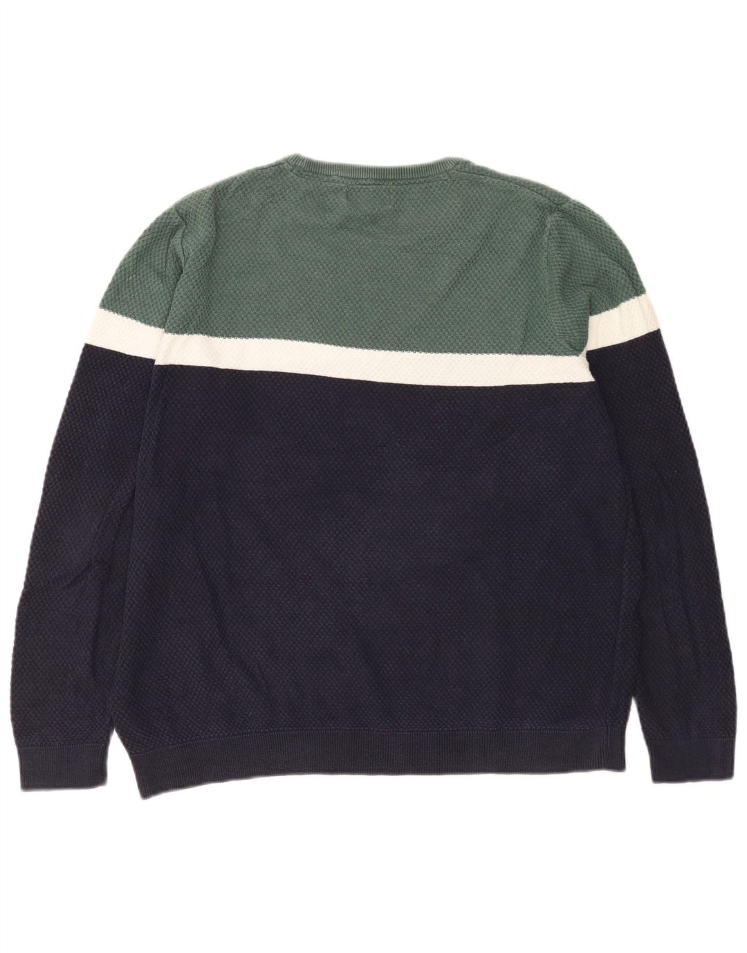 Suéter masculino Marks & Spencer com gola redonda grande bloco colorido azul marinho