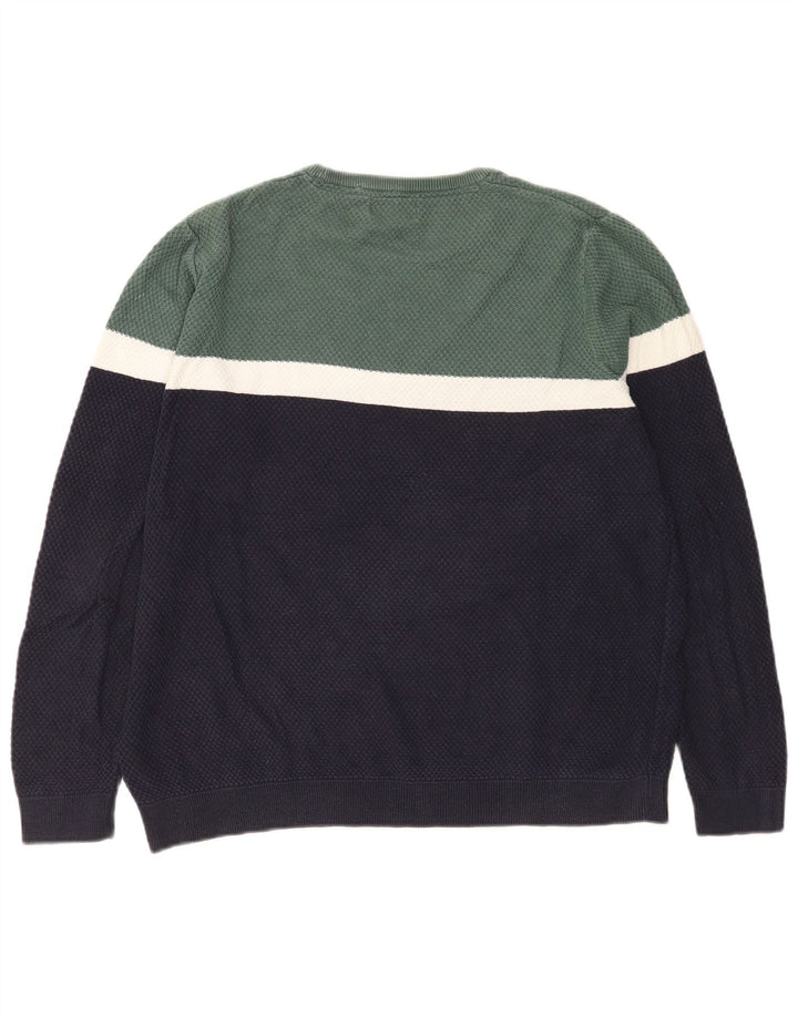 Suéter masculino Marks & Spencer com gola redonda grande bloco colorido azul marinho