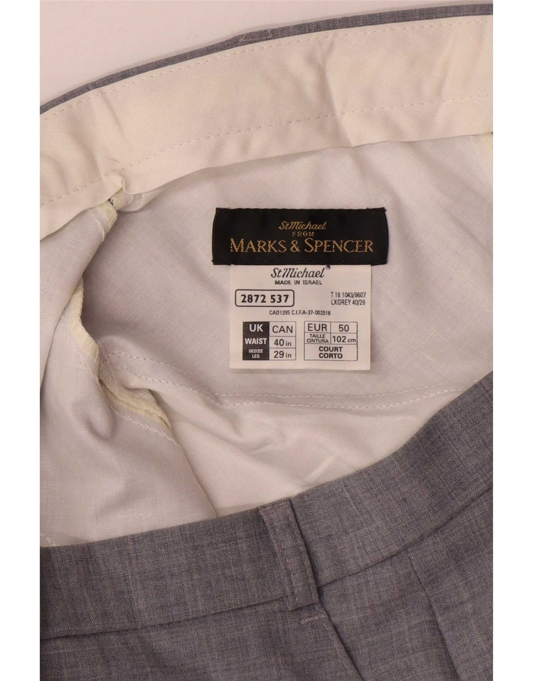 Calça masculina de terno reto Marks & Spencer W40 L29 poliéster cinza
