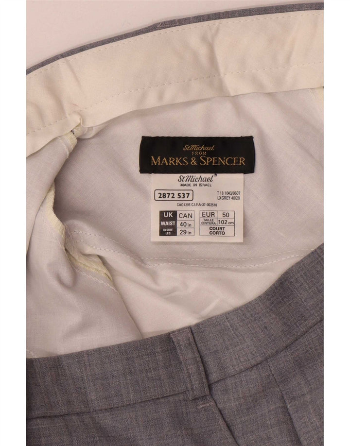 Calça masculina de terno reto Marks & Spencer W40 L29 poliéster cinza