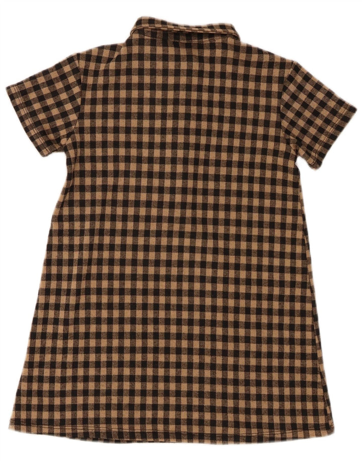 Zara Vestido camisa pulôver de manga curta para meninas 7-8 anos marrom guingão