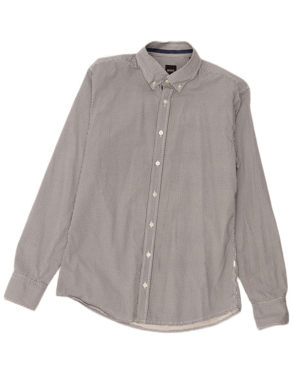 Camisa masculina Hugo Boss Regular Fit algodão geométrico preto médio
