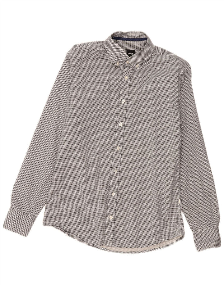 Camisa masculina Hugo Boss Regular Fit algodão geométrico preto médio