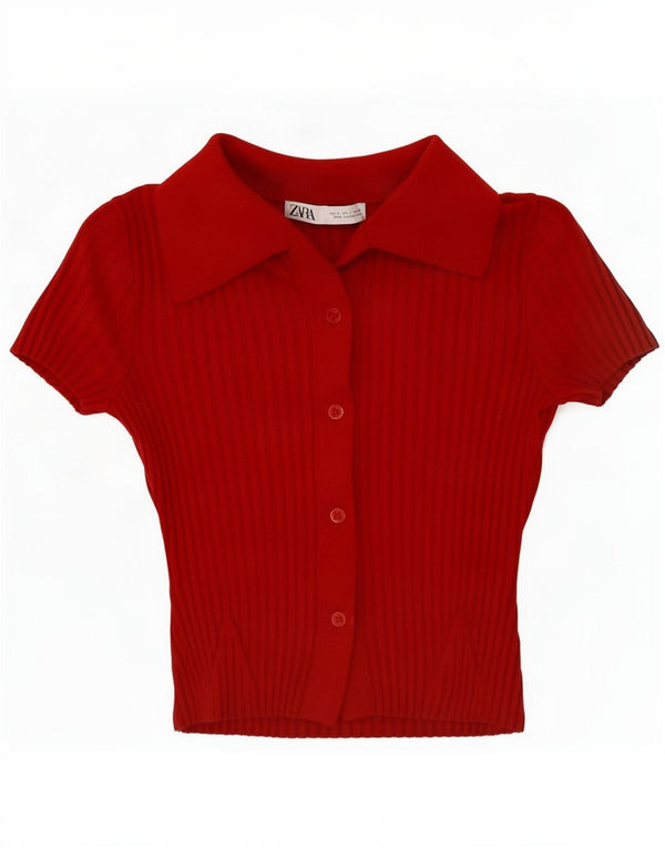 Blusa feminina de manga curta Zara UK 10 pequena viscose vermelha