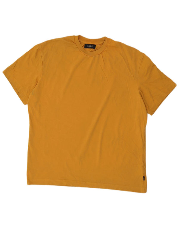 Camiseta gráfica masculina Replay Top 2XL algodão amarelo