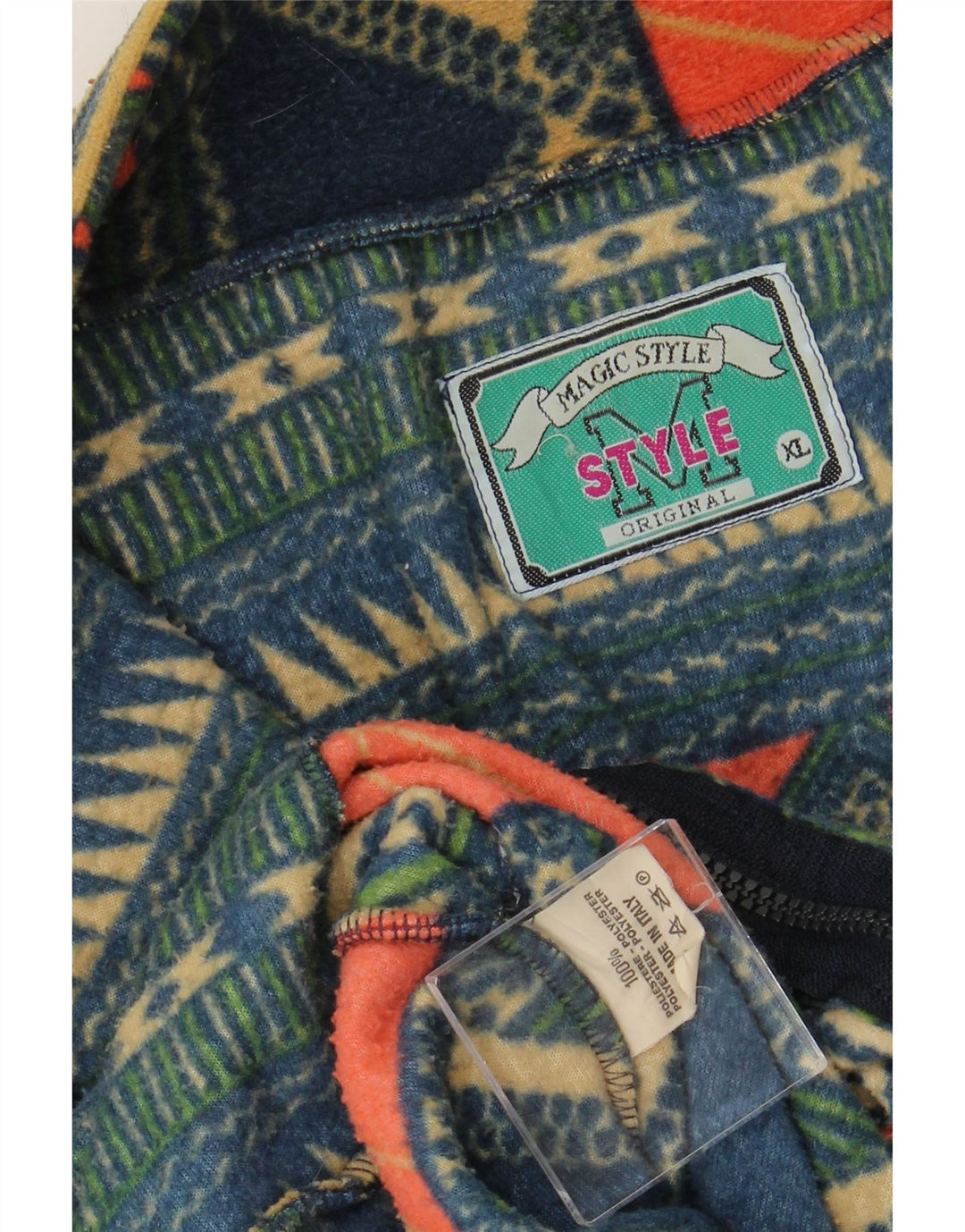 Jaqueta de lã masculina VINTAGE UK 42 XL poliéster geométrico multicolorido