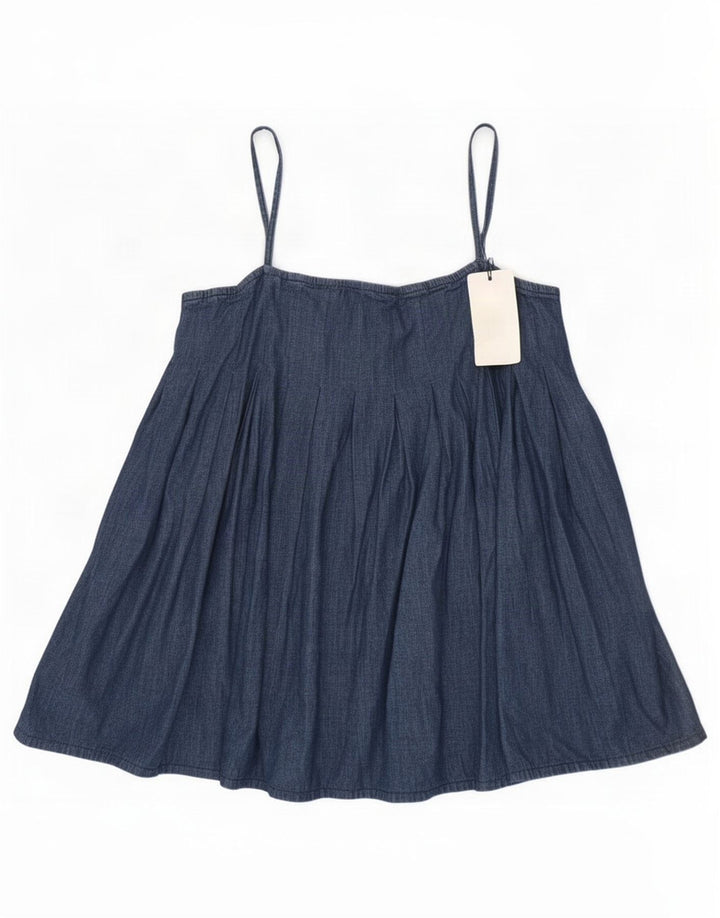 Zara Womens Denim Cami Top UK 12 Médio Algodão Azul
