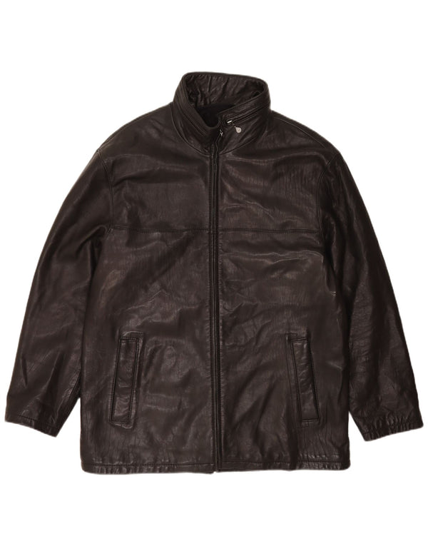 Jaqueta masculina de couro com capuz Pierre Cardin UK 44 2XL preta