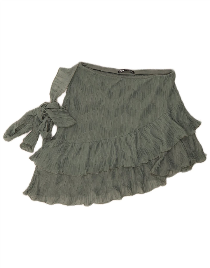 Mini saia feminina Zara em camadas pequena W26 poliéster verde