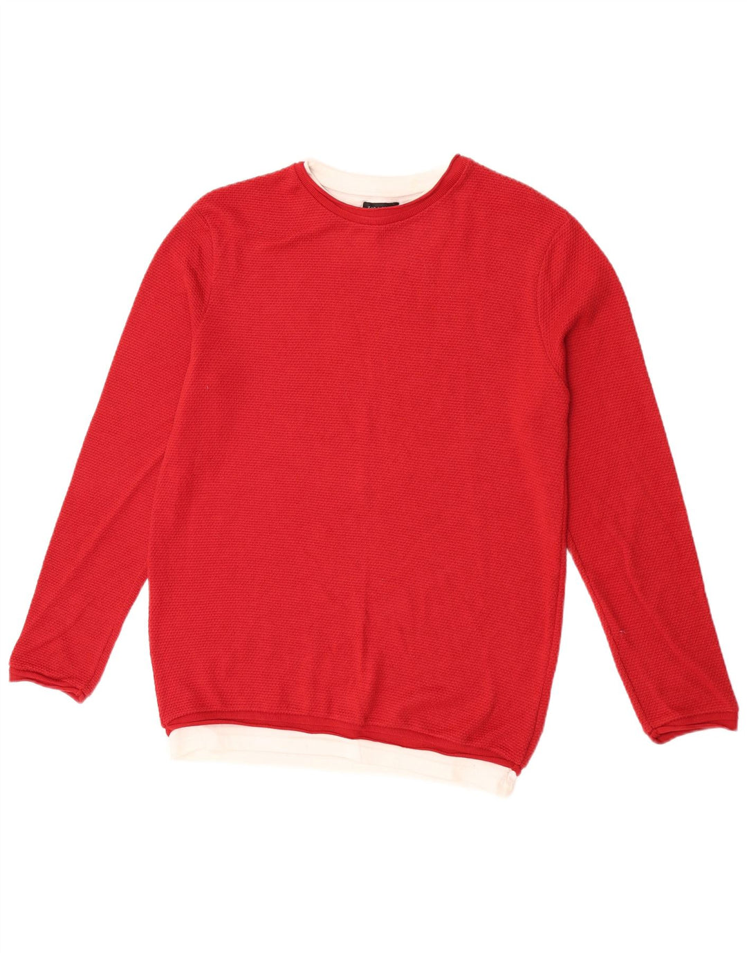 Zara Suéter masculino com gola redonda e algodão colorblock vermelho médio
