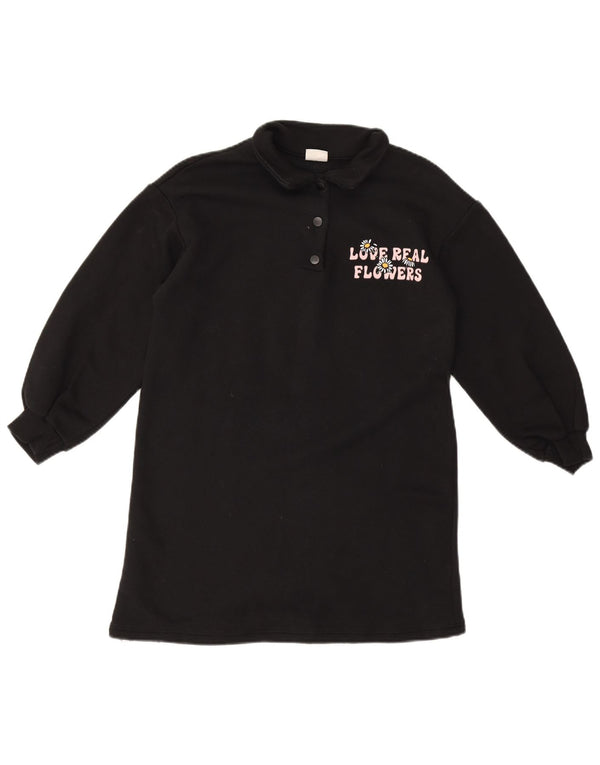 Vestido polo estampado de manga comprida Zara para meninas 9-10 anos algodão preto