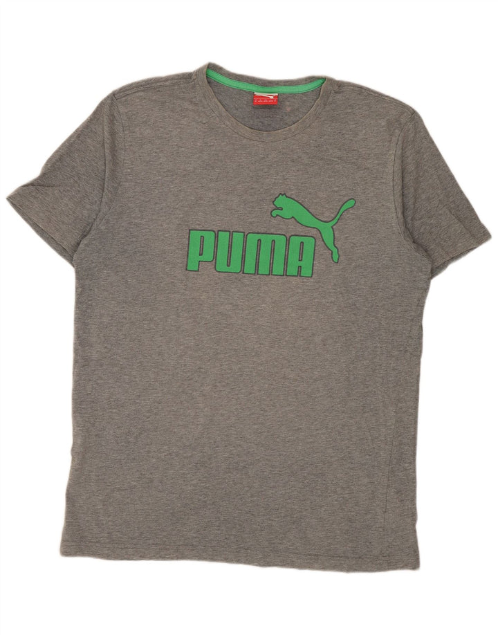 Camiseta masculina PUMA com estampa gráfica de algodão manchado cinza médio