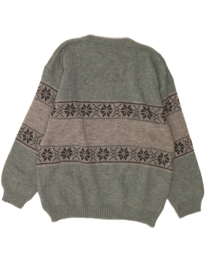 Suéter masculino Bresci com gola redonda, verde médio Fair Isle