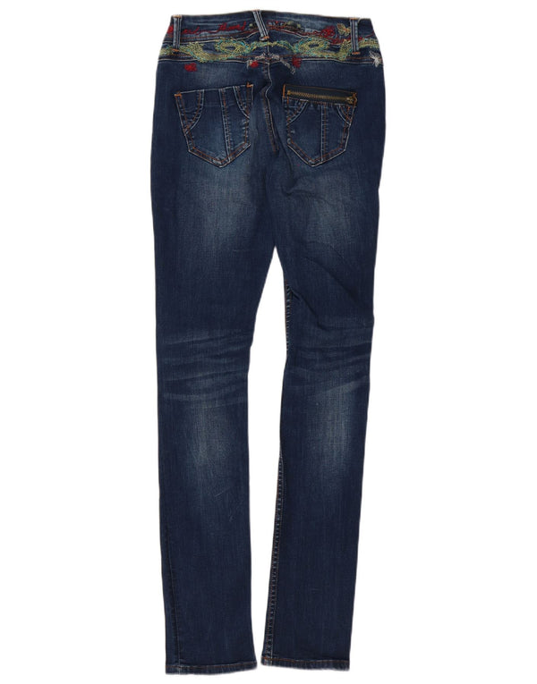 Jeans skinny feminino Desigual W26 L32 azul floral algodão