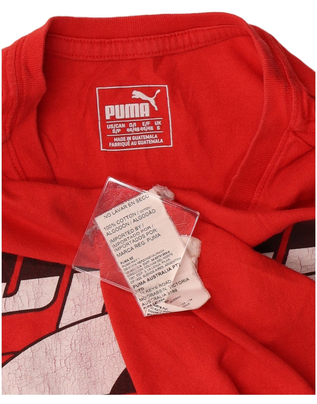 Puma Mens Graphic T-Shirt Top Pequeno Algodão Vermelho