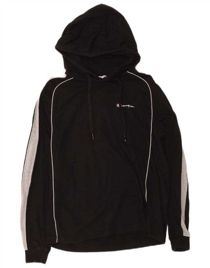 Campeão masculino com capuz, manga comprida, médio, preto, algodão colorblock