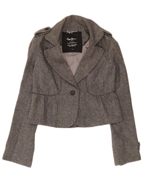 Jaqueta blazer feminina PEPE Jeans com corte militar Reino Unido 12 cinza médio clássico