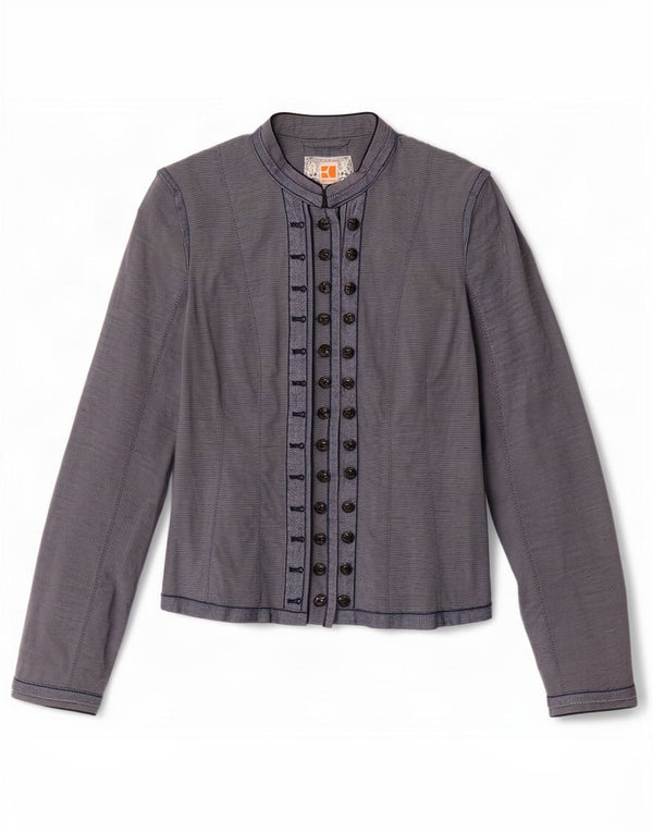 Blusa feminina Hugo Boss UK 8 pequena listrada azul marinho linho
