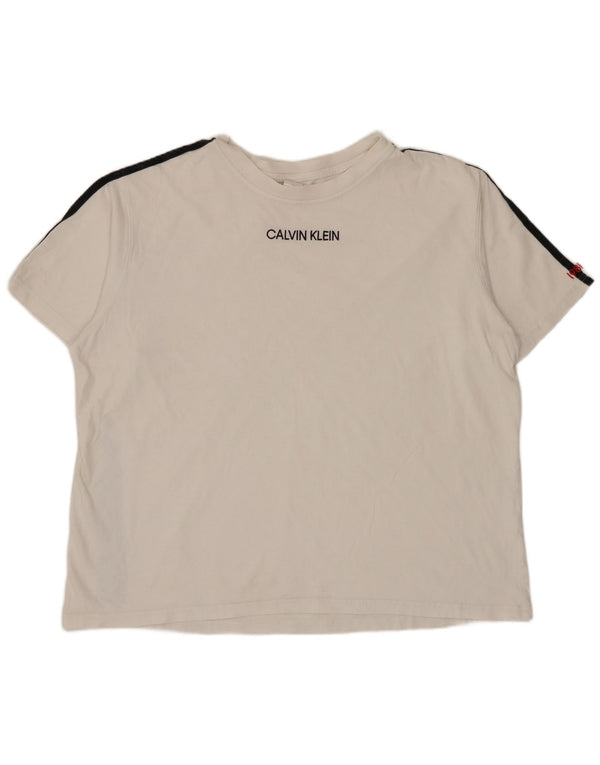Camiseta masculina CALVIN KLEIN com estampa gráfica grande listrada branca
