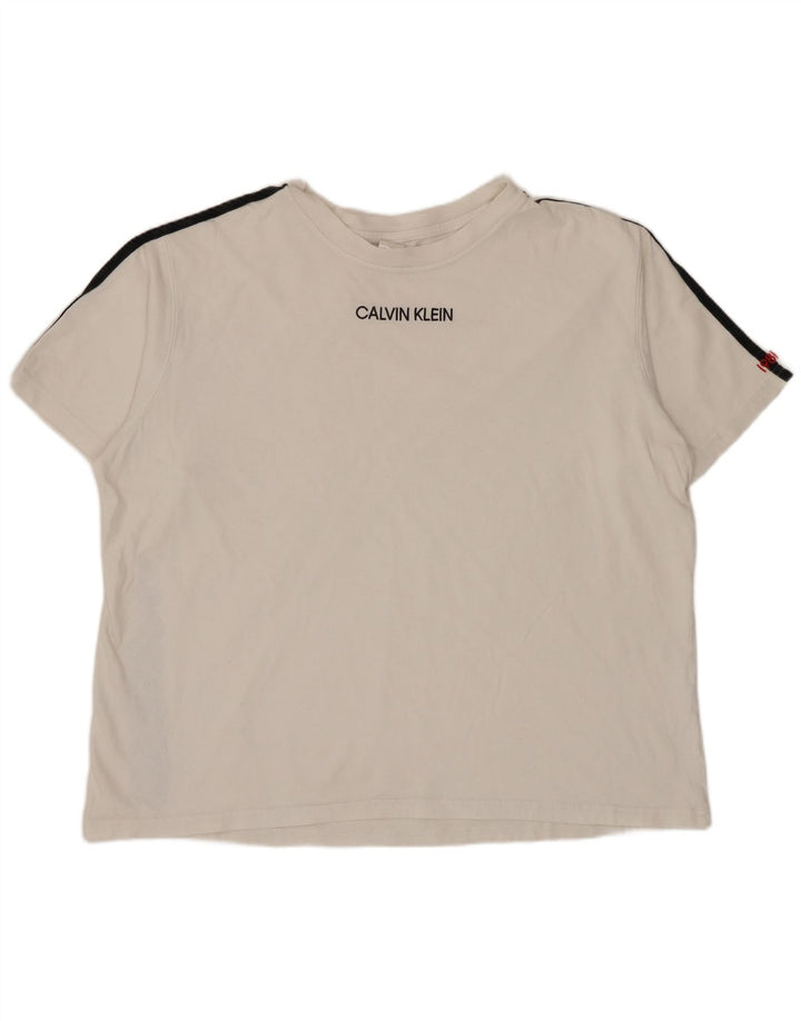 Camiseta masculina CALVIN KLEIN com estampa gráfica grande listrada branca