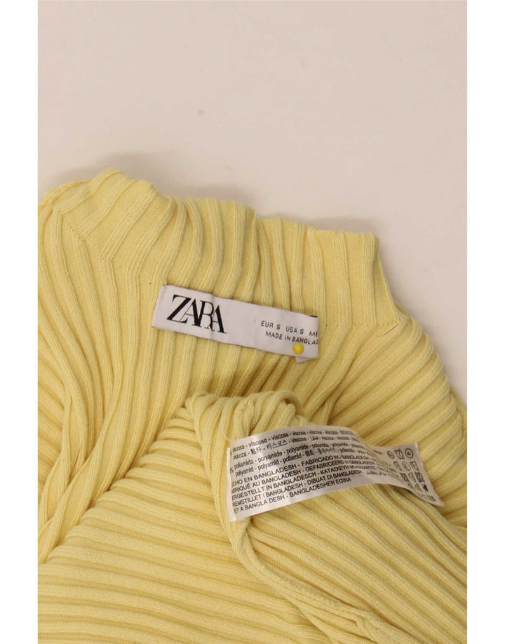 Zara Womens Crop Top Manga Longa Reino Unido 8 Pequena Viscose Amarela