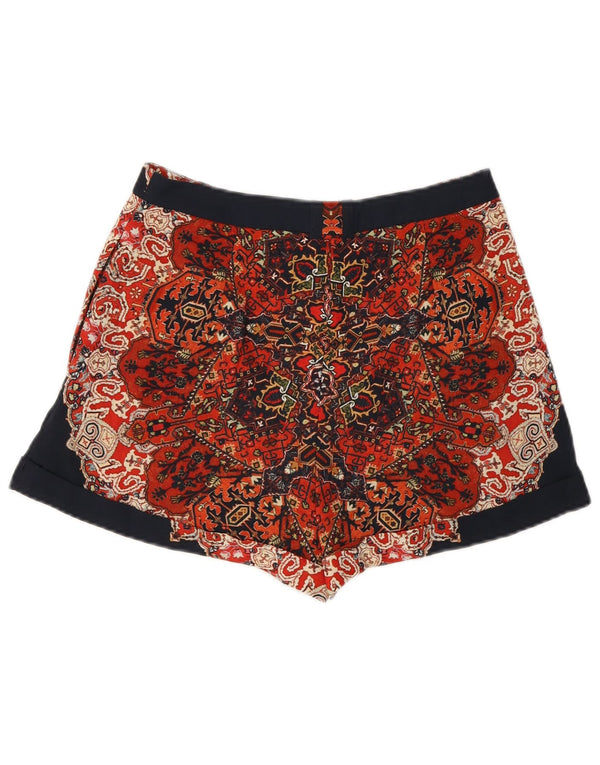 Shorts casuais femininos Topshop UK 8 pequenos W26 poliéster paisley multicolorido