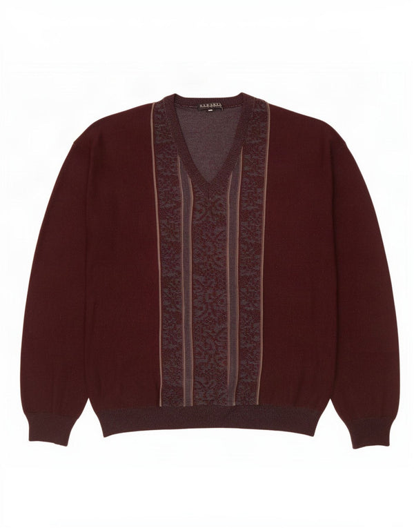 Suéter masculino vintage com decote em V grande marrom lã Fair Isle