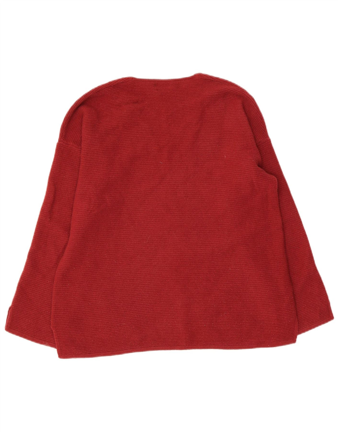 Suéter feminino Benetton com decote em V Reino Unido 10 lã virgem vermelha pequena