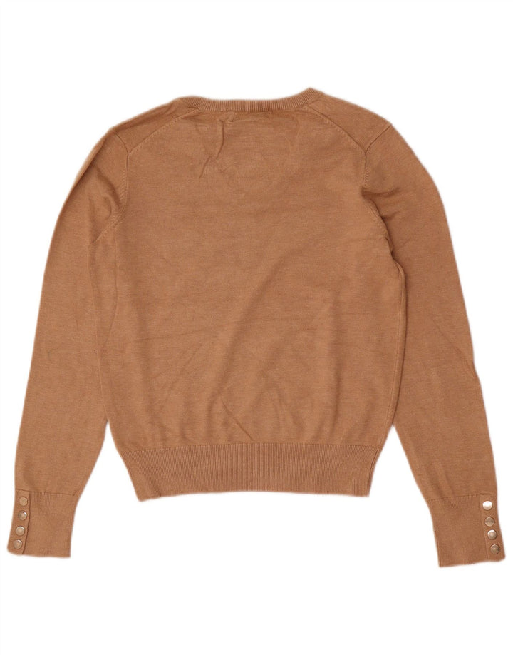 Suéter feminino Oasis com decote em V e viscose bege médio Reino Unido 12