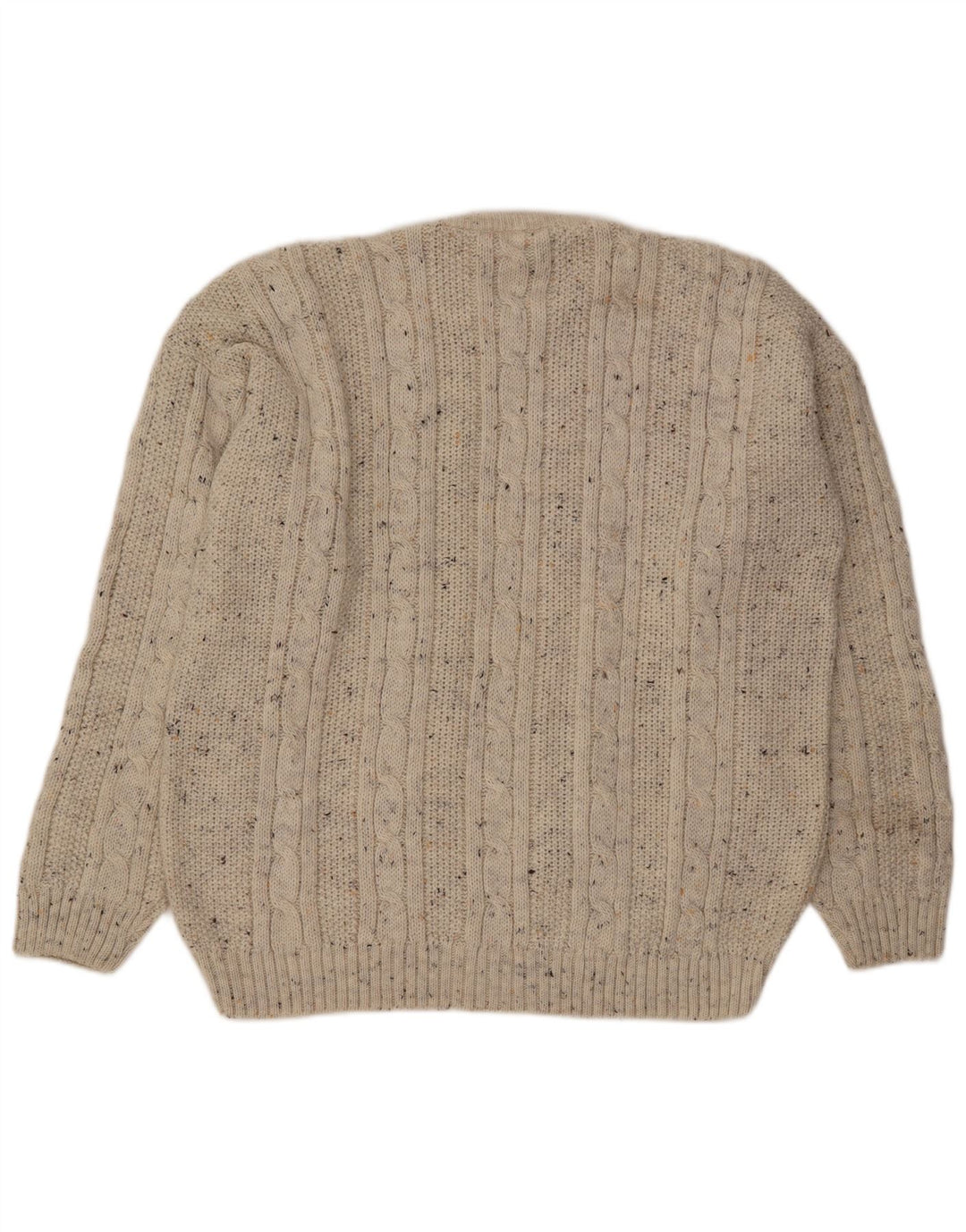 Suéter vintage masculino solto com gola redonda, médio esbranquiçado manchado