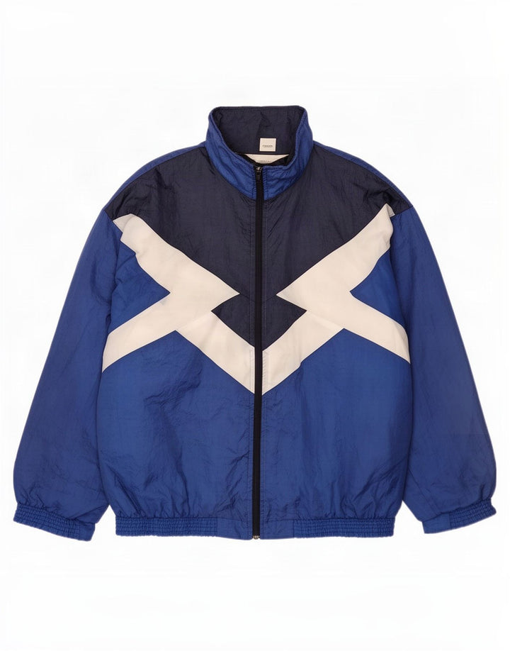 Jaqueta masculina vintage de ajuste solto, jaqueta superior azul médio colorblock