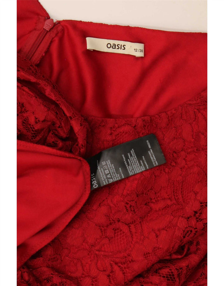 Vestido feminino Oasis manga 3/4 com bainha UK 12 médio vermelho floral poliamida