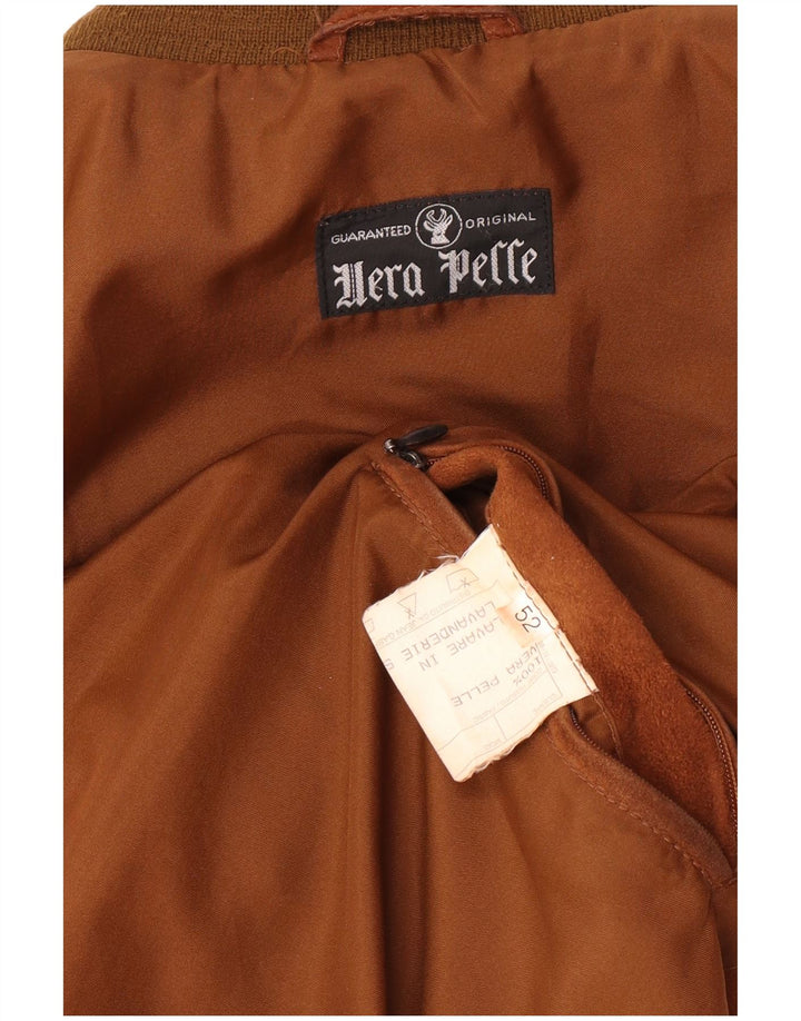 Jaqueta bomber masculina vintage de camurça IT 52 XL couro marrom retrô