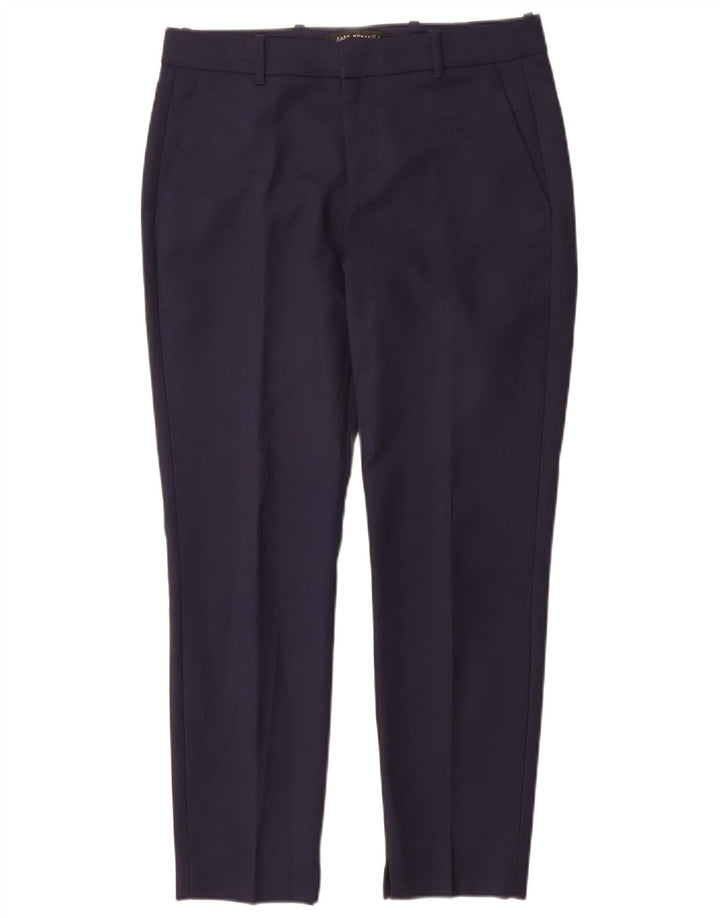 Calça feminina Zara Slim Suit médio W28 L29 algodão azul marinho