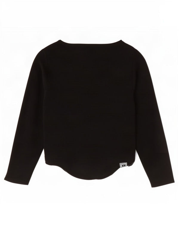 Zara Top feminino manga 3/4 UK 12 médio preto viscose