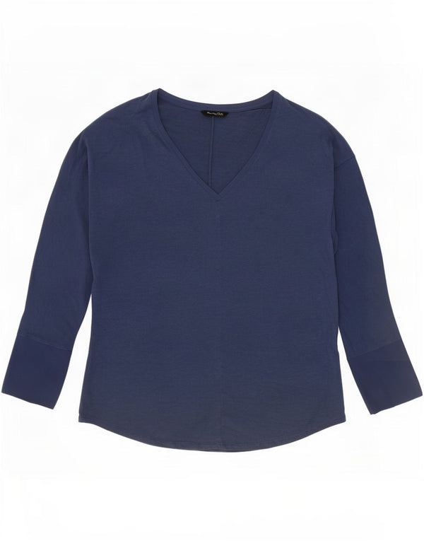 Top feminino Massimo Dutti manga comprida UK 16 grande poliéster azul marinho