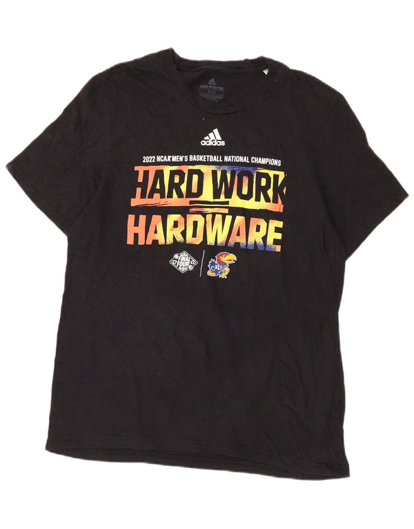 Adidas Mens Kansas Jayhawks Camiseta gráfica Top Médio Algodão Preto