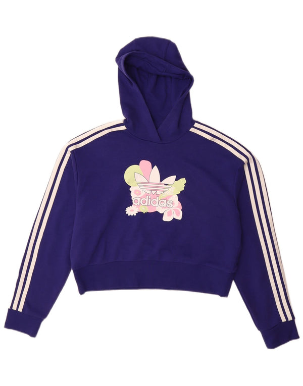 ADIDAS Meninas Crop Graphic Hoodie Jumper 13-14 Anos Roxo Floral Algodão