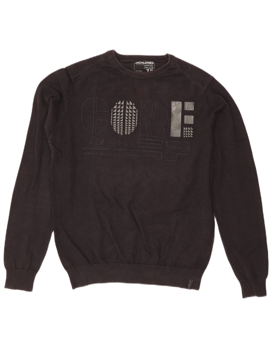 Suéter masculino Jack & Jones Graphic Regular Fit com gola redonda, preto médio