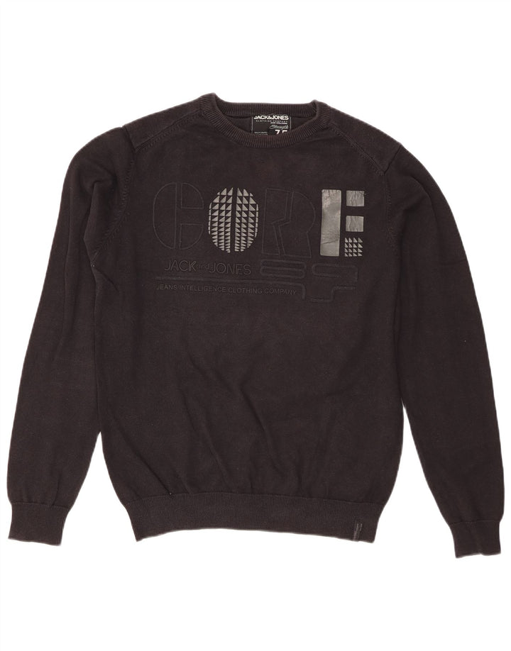 Suéter masculino Jack & Jones Graphic Regular Fit com gola redonda, preto médio
