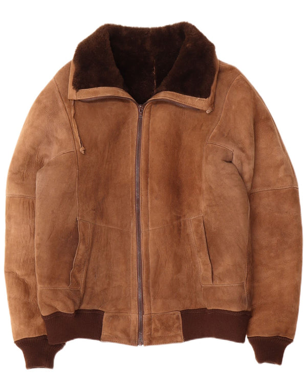 Jaqueta masculina vintage Shearling IT 52 XL marrom colorblock