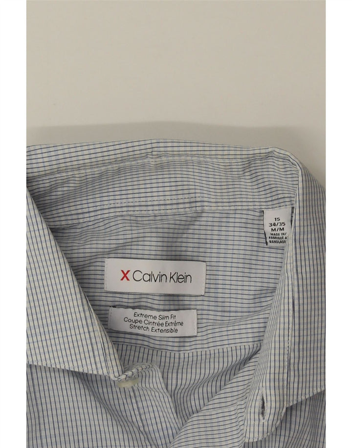 Camisa masculina Calvin Klein extra slim fit tamanho 15 xadrez azul médio