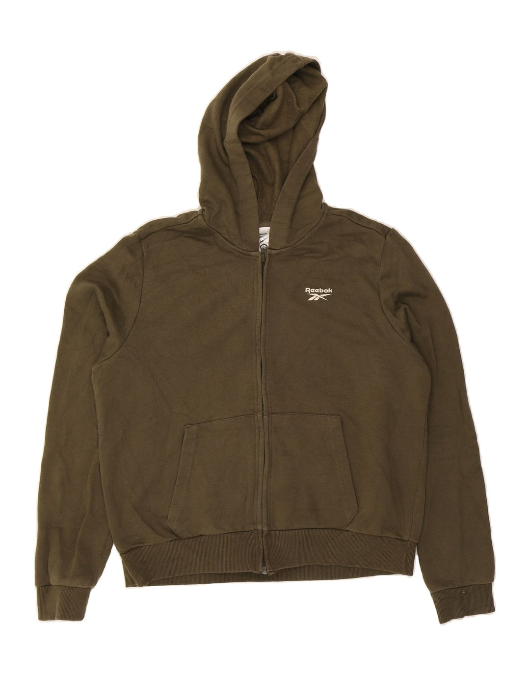 REEBOK Womens Zip Hoodie Sweater UK 12 Medium Khaki Cotton Vintage Reebok and Second-Hand Reebok from Messina Hembry 