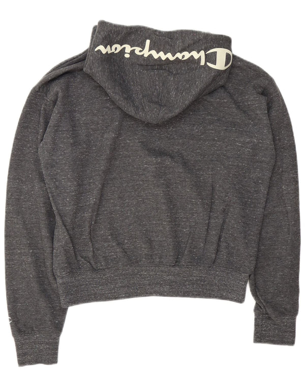 Jumper feminino com capuz e corte gráfico Champion UK 14 algodão manchado cinza médio