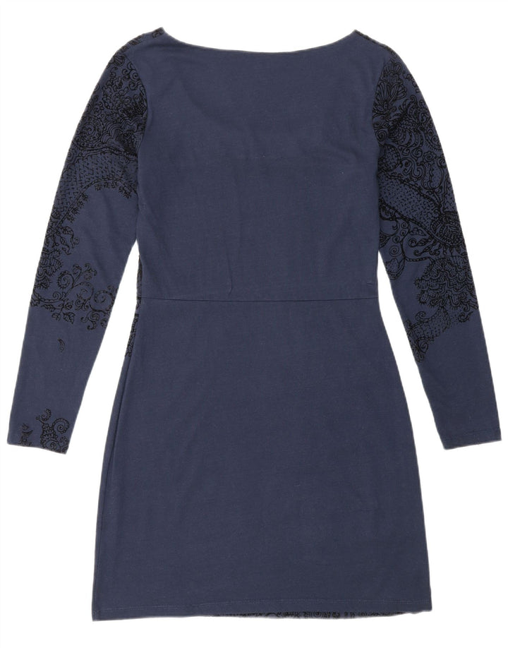 Desigual Vestido feminino estampado de manga comprida em viscose floral azul médio