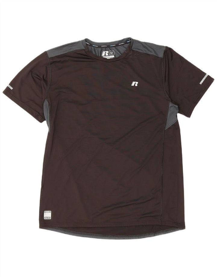 Camiseta de treinamento masculina Russell Athletic Top UK 42/44 grande poliéster preto