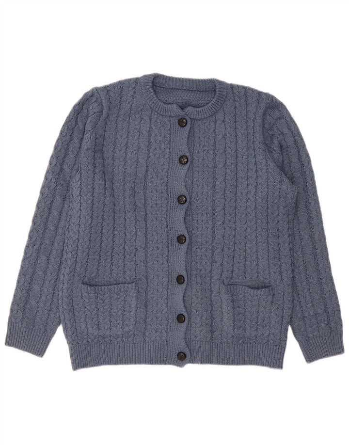 Camisola de cardigã de ajuste solto feminino vintage Reino Unido 14 poliéster azul médio