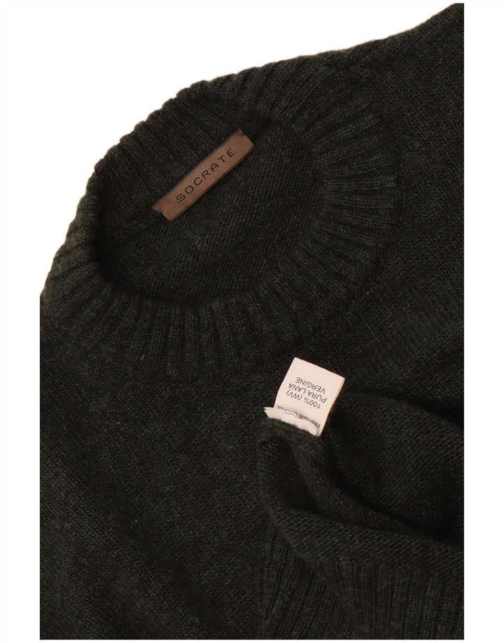 Suéter vintage masculino com gola redonda, lã cáqui média