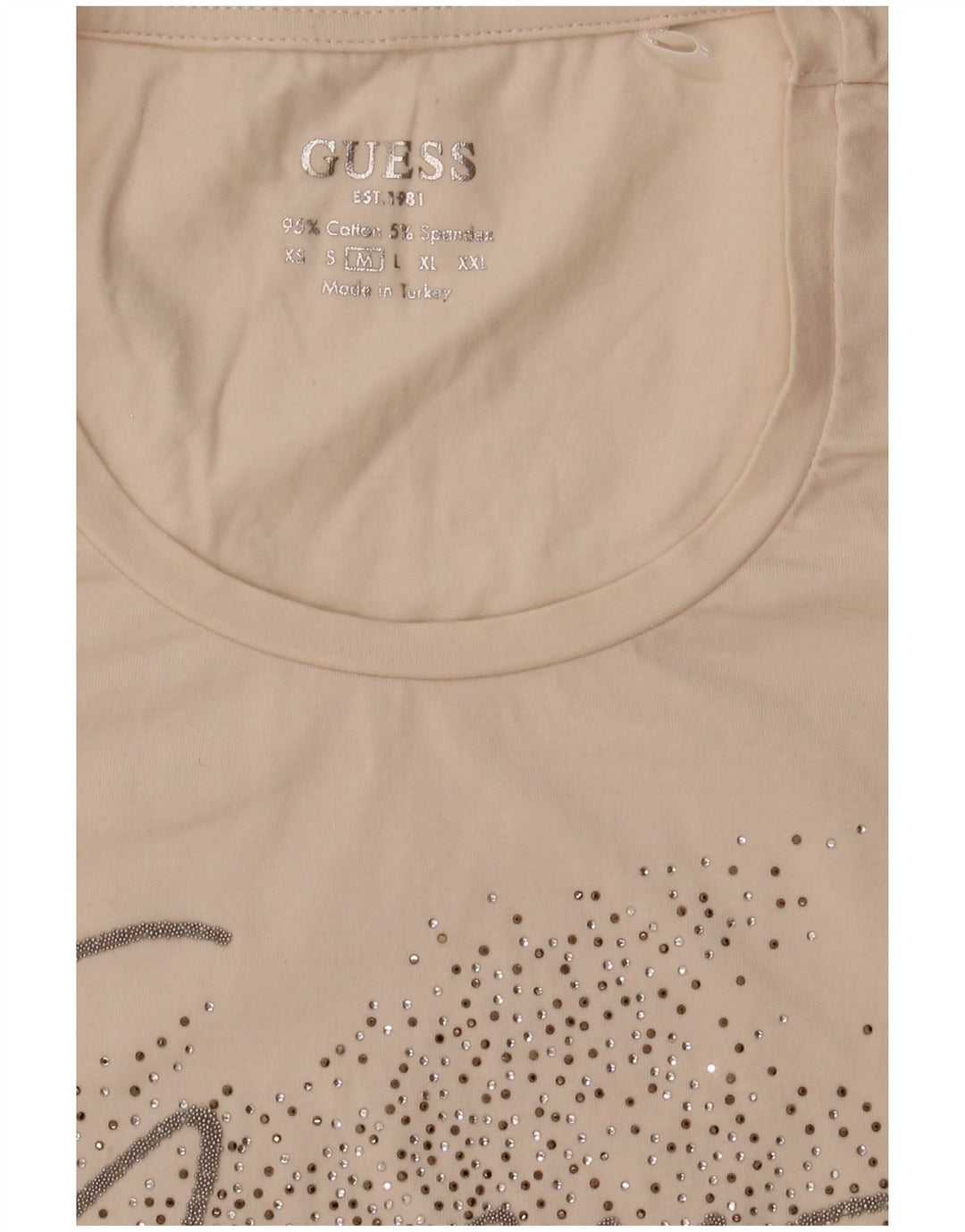 Camiseta feminina Guess com estampa gráfica UK 12 algodão branco médio