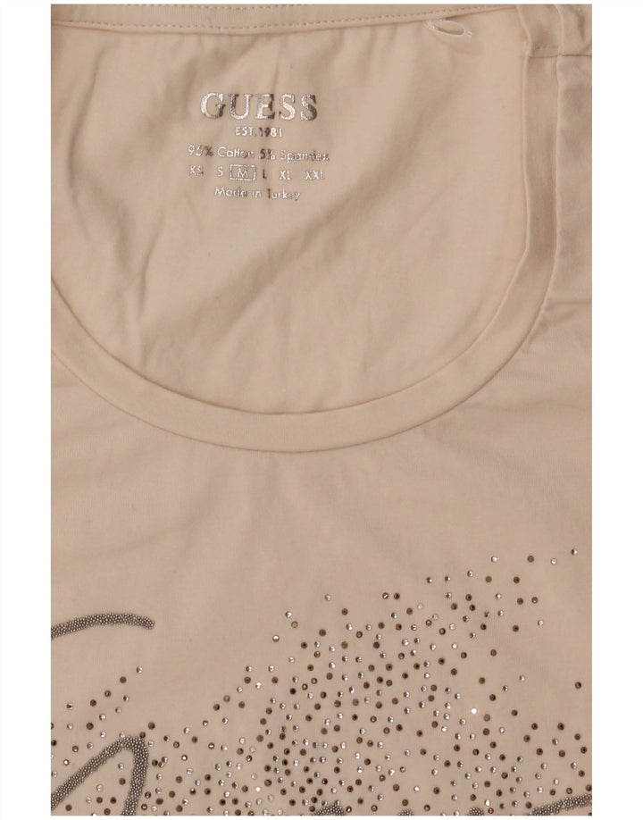 Camiseta feminina Guess com estampa gráfica UK 12 algodão branco médio